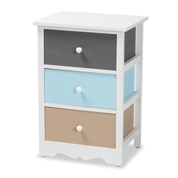 Baxton Studio Kalila Modern and Contemporary White and Multi-Colored Finished Wood 3-Drawer Nightstand